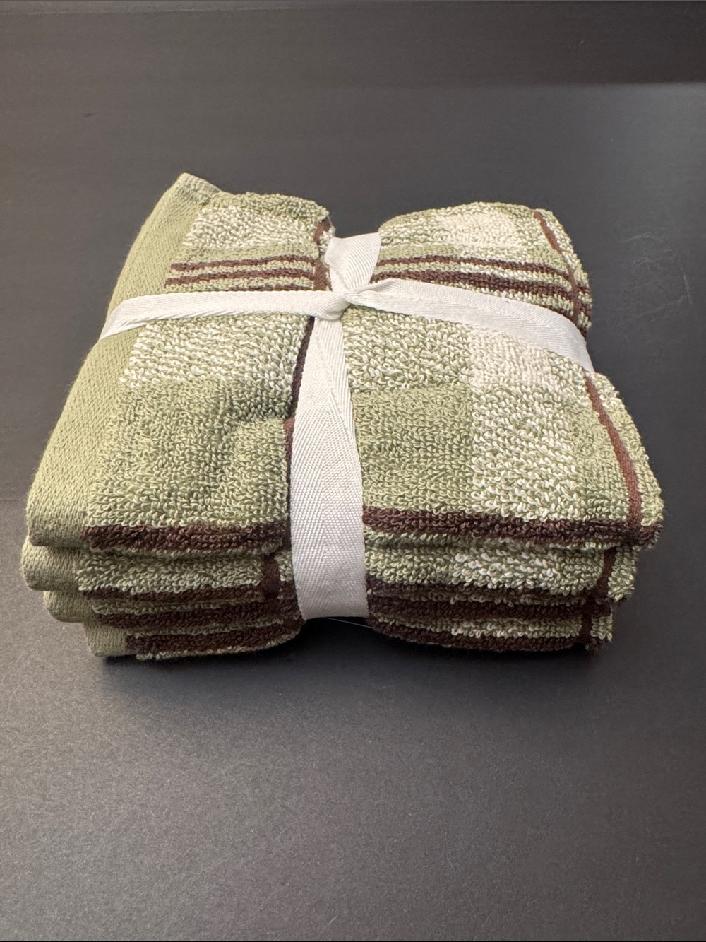 8pc BROOKS BROTHERS 100% Cotton Plaid Bath Towel Set - Sydney Plaid - Sage/Brown - Picture 12 of 13
